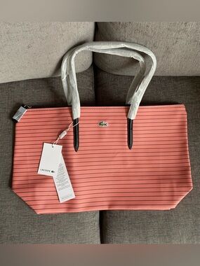 Lacoste L.12.12 Concept Tote handbag pink strips NWT
